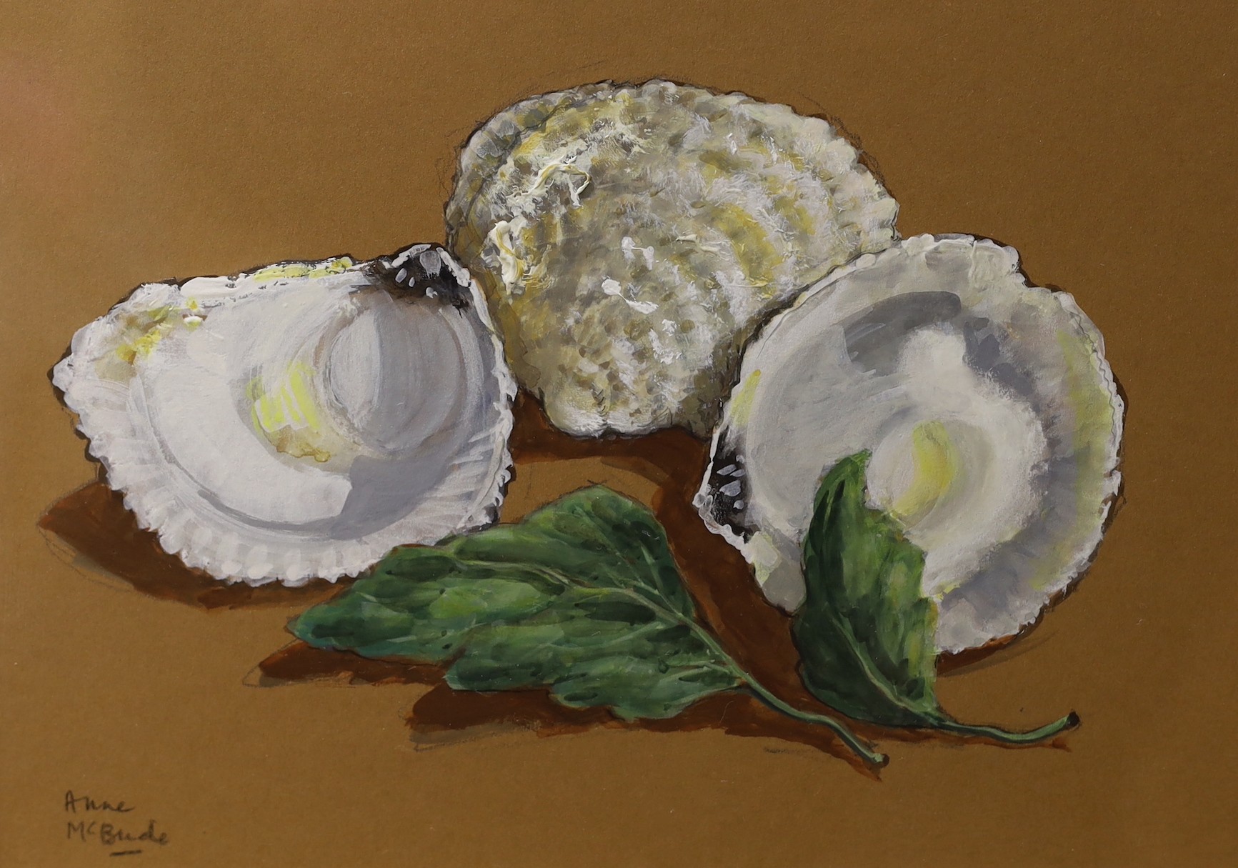 Arthur W. Gay (1901-1958), watercolour, Geese and ducks, signed, 31 x 52cm, with two small still lifes by other hands of mushrooms and oyster shells